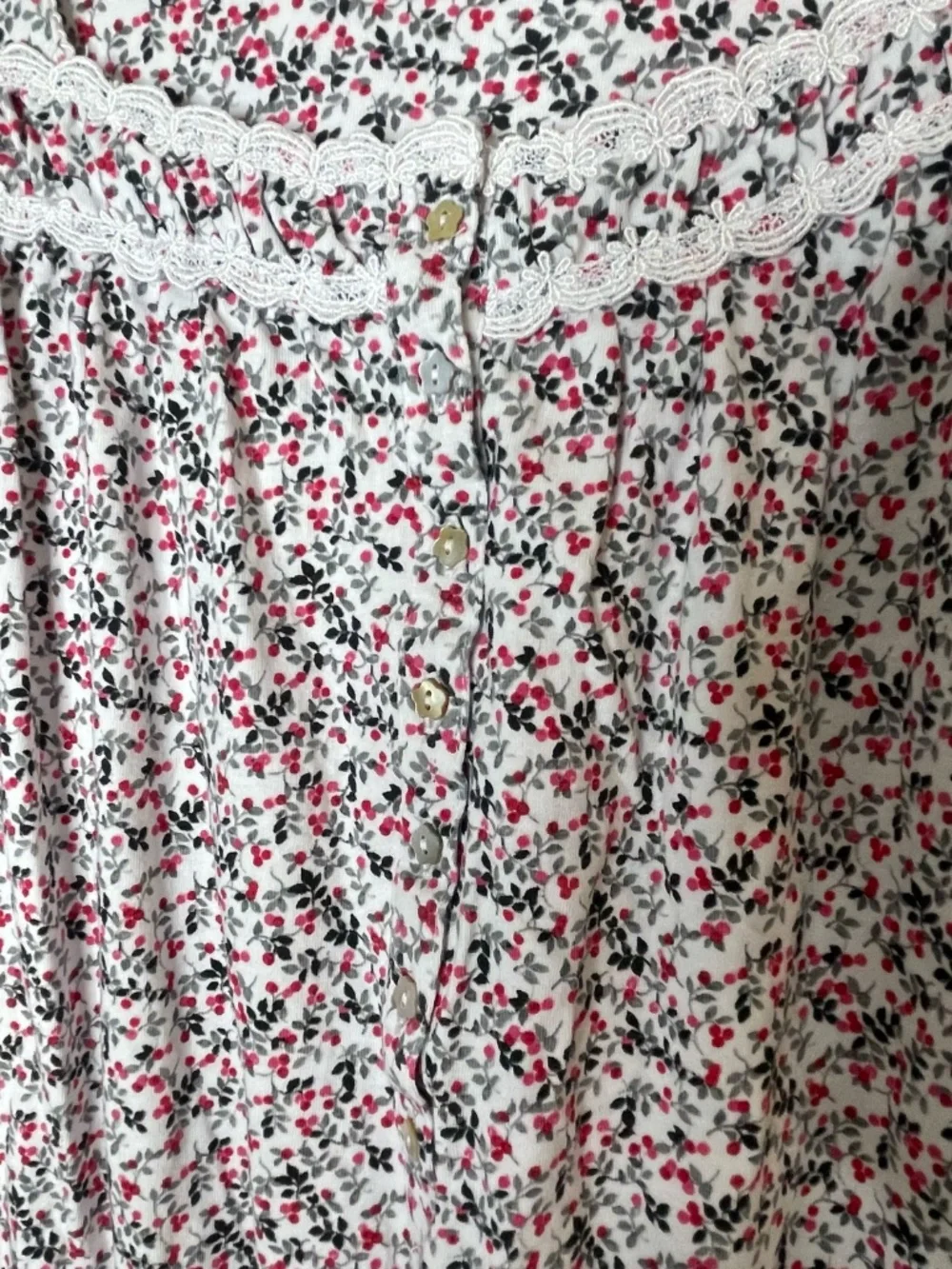 Eileen West Nightgown XL 100% Cotton Floral Lace Long Sleeve Cottagecore Multi